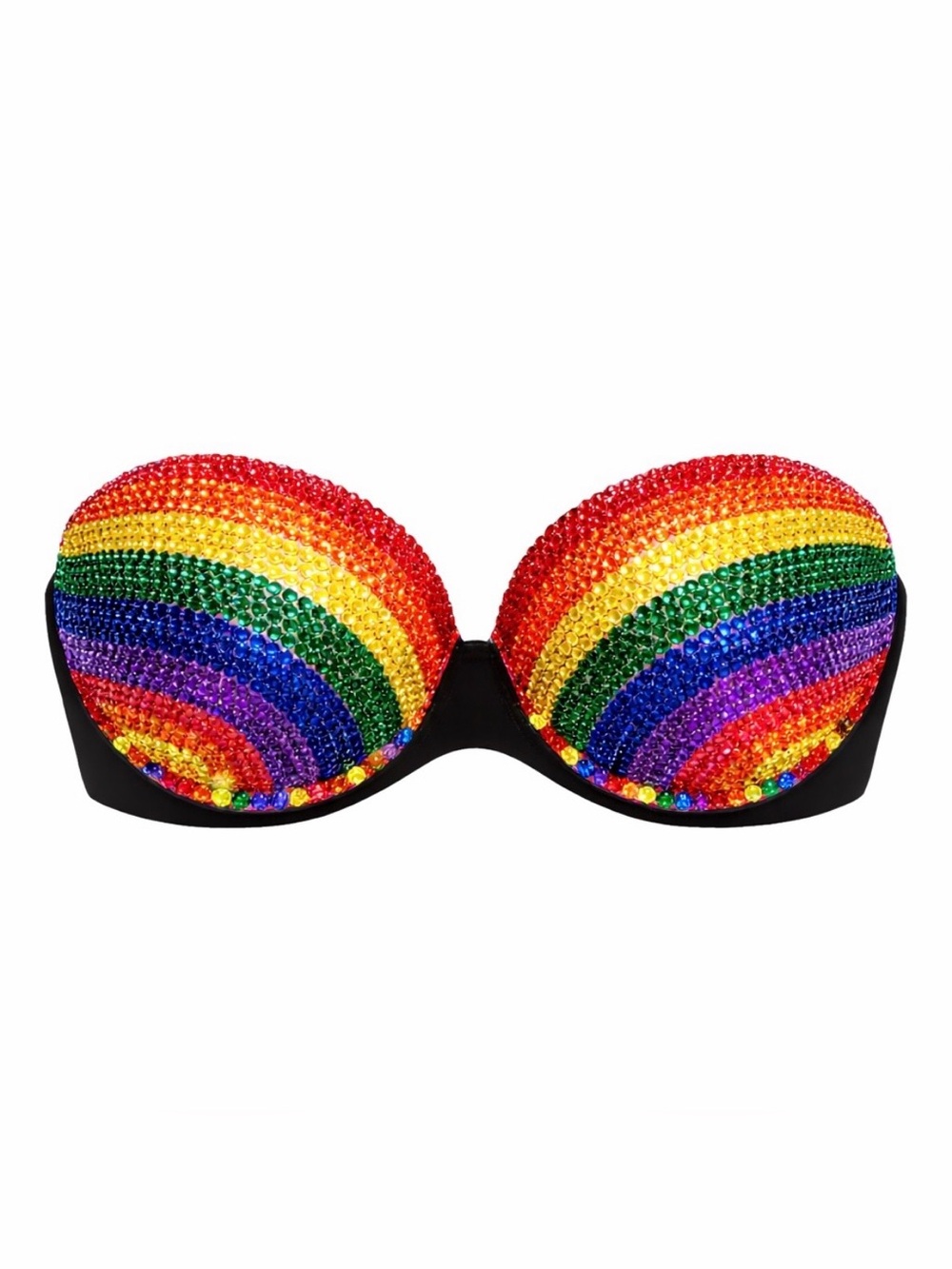 32A Rainbow Stripe Design Rhinestone Crystal Glam Bra New